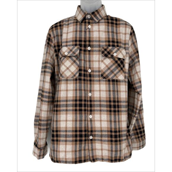 Boohoo Man Long Sleeve Checked Overshirt in Taupe Size Small - Picture 1 of 14